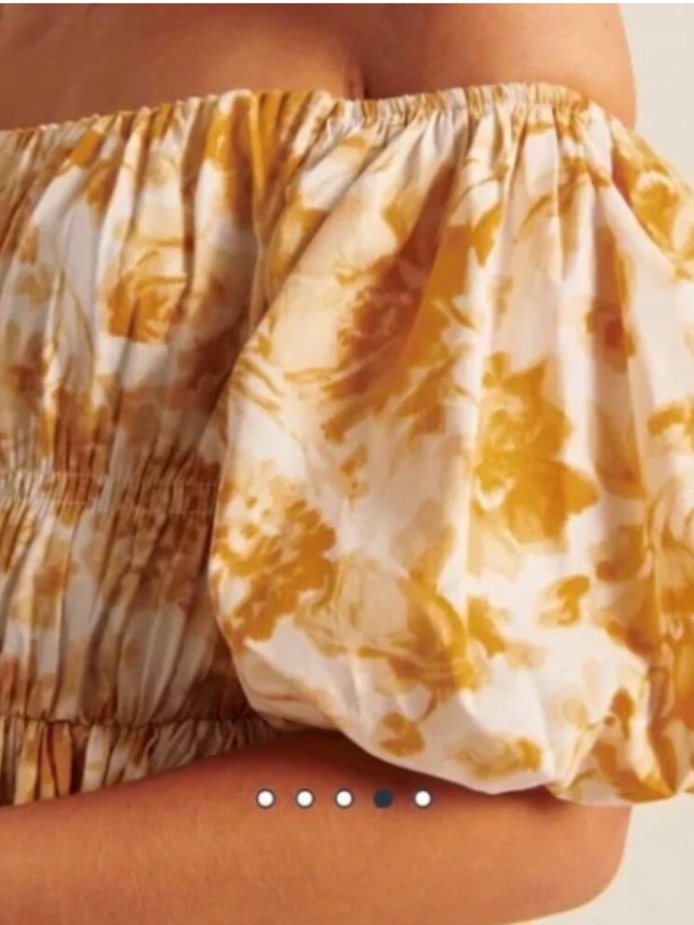 Abercrombie Off-Shoulder Puff Sleeve Floral Mini Dress in Yellow and White - Picture 3 of 7